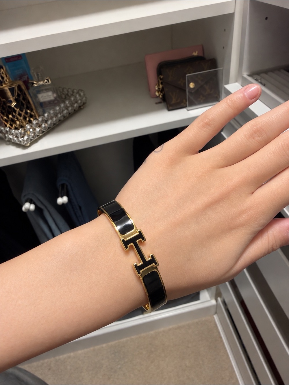 Hermes Black Enamel H-Link Bangle Bracelet
